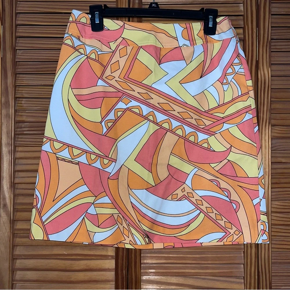 Talbots‎ Size 8 Retro Geometric Pattern Orange, Yellow and White Skirt